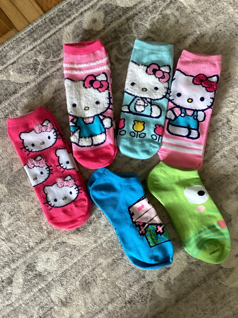 Hello Kitty Kids Ankle Socks - Pink, Light Blue, Aqua, Blue, Green